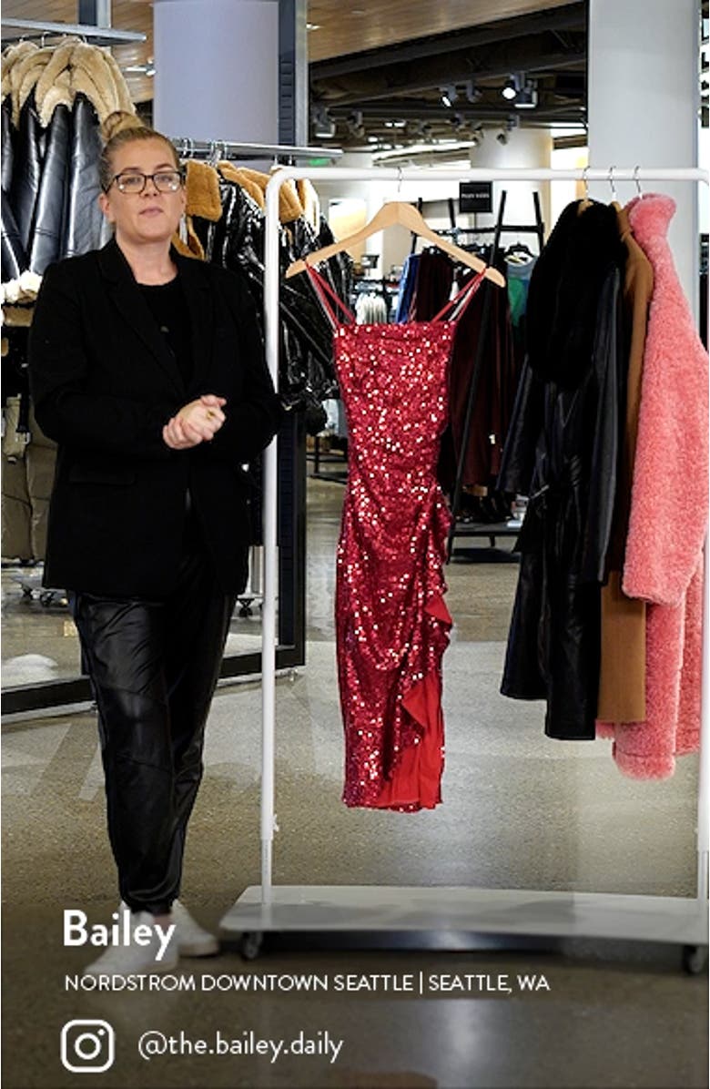 Sequin Ruffle Crossback Strap Dress, sales video thumbnail