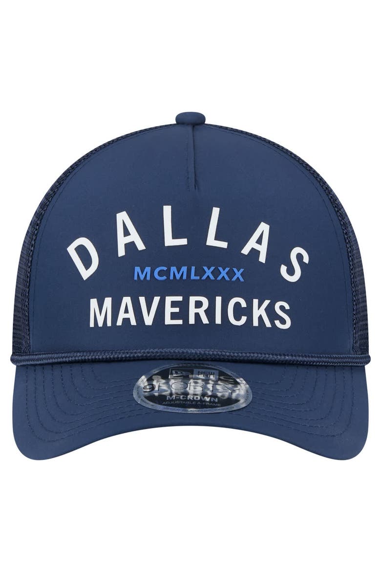 Men's New Era  Navy Dallas Mavericks Minimalist A-Frame 9FORTY Trucker Hat, Alternate, color, Navy