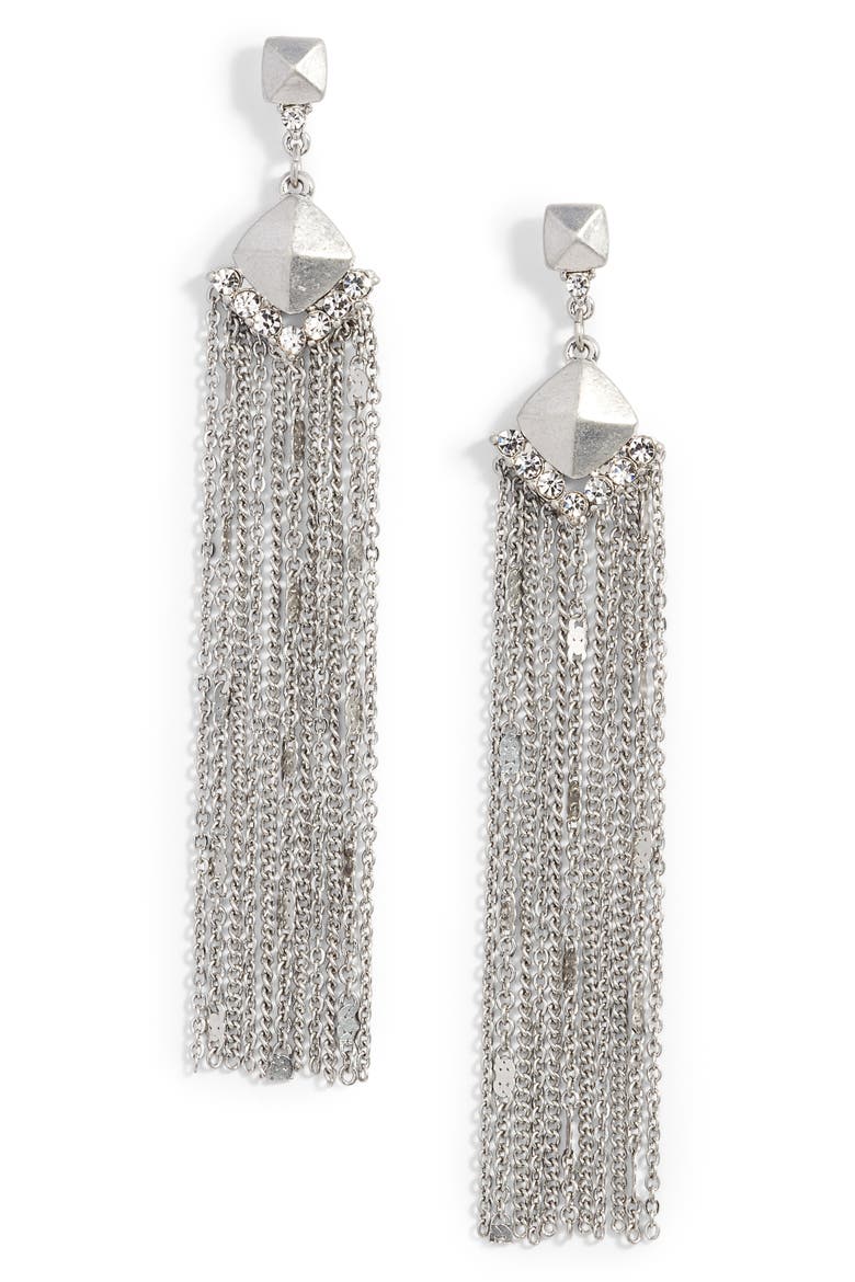 Treausre & Bond Fringe Statement Drop Earrings, Main, color, CLEAR- RHODIUM