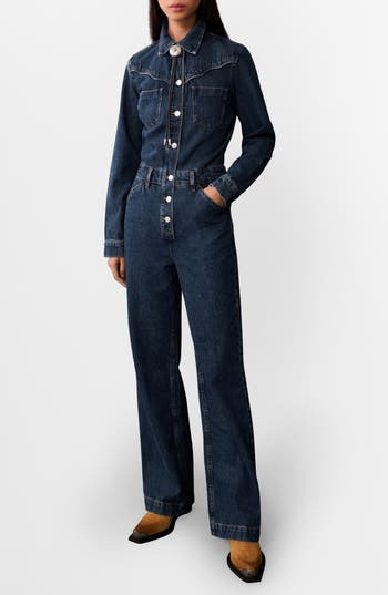 Shop Mango Long Sleeve Denim Jumpsuit