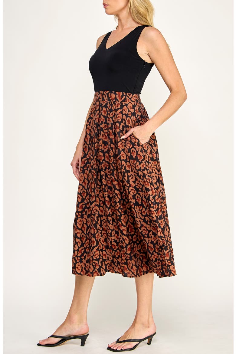 Mixed Media Midi Dress, Alternate, color, BLACK/ RUST