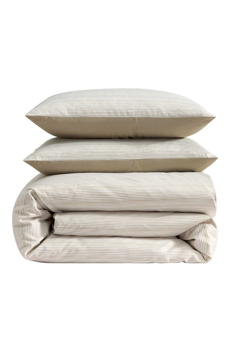 Textured Stripe Duvet Cover Set, Main, color, WHITE/ CHAI BEIGE