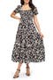 Floral Puff Sleeve Smocked Midi Dress