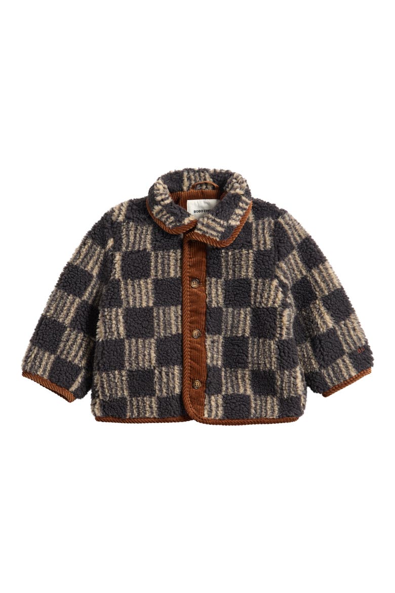Checked High-Pile Fleece Jacket, Main, color, DARK GREY