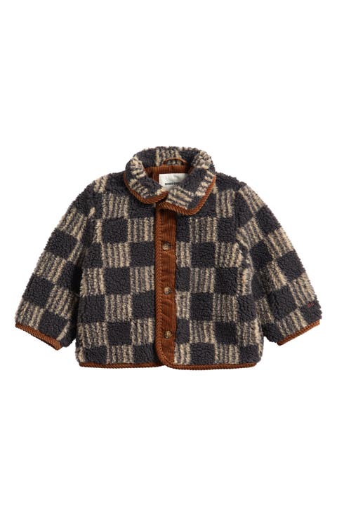 Checked High-Pile Fleece Jacket