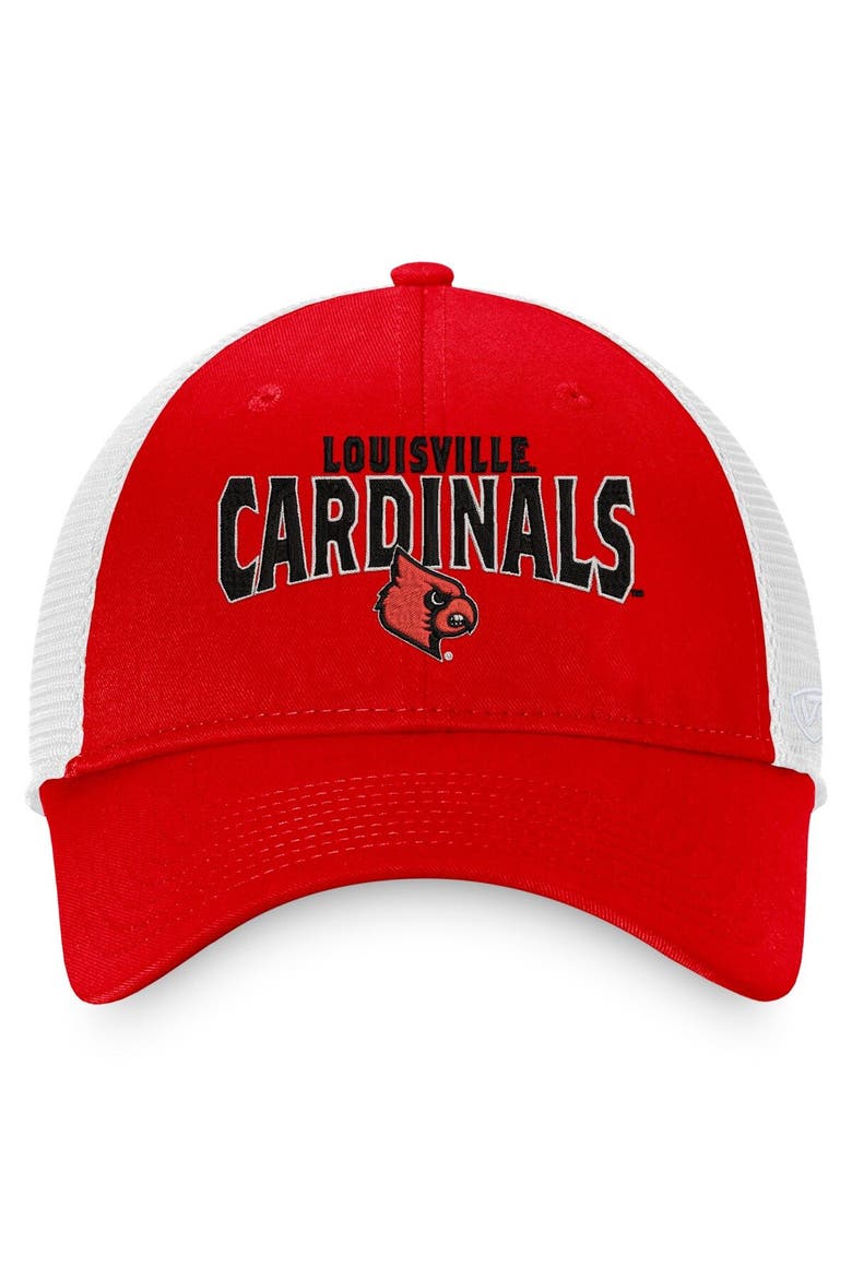Men's Top of the World Red/White Louisville Cardinals Breakout Trucker Snapback Hat, Alternate, color, Red