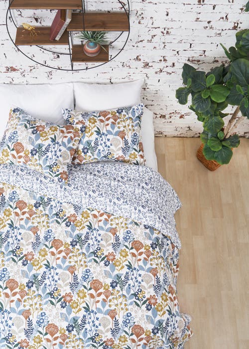 Carol & Frank Delilah Spring Floral Cotton Quilt Set In Blue