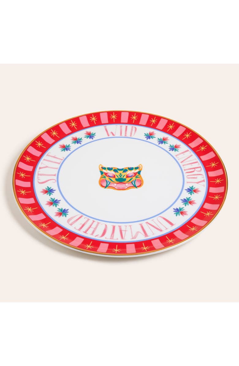 Zsa Zsa Zsu Lublin Gold Rimmed Porcelain Pizza Plate Energy 13 In, Main, color, Red