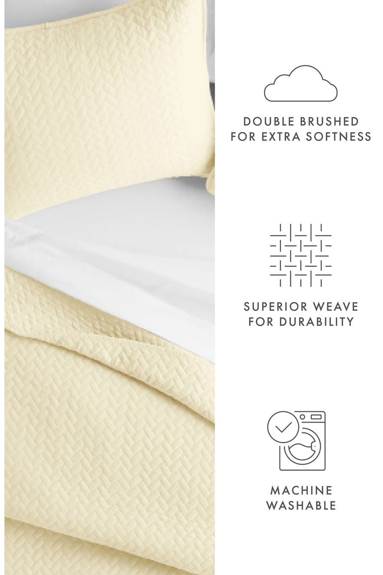 All Season Herringbone Stitch Down Alternative Quilt & Sham Set, Alternate, color, IVORY