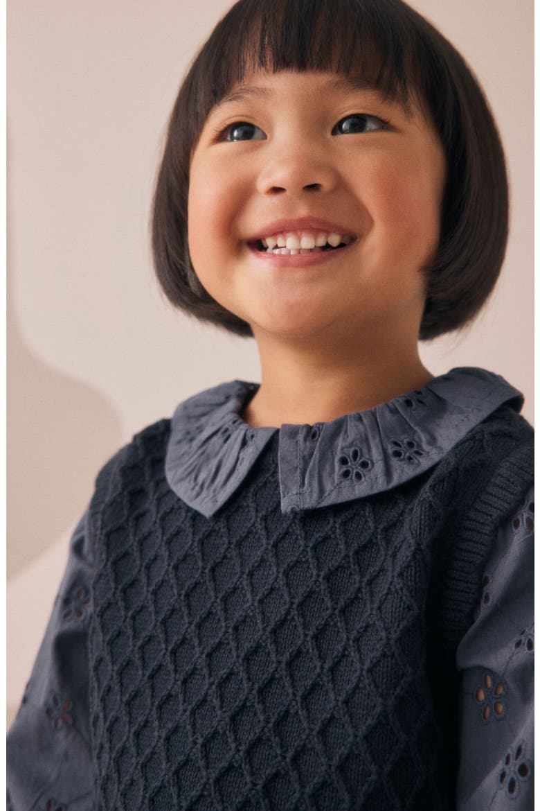 Kids' Mixed Media Cotton Layered Look Sweater Vest, Alternate, color, BLUE