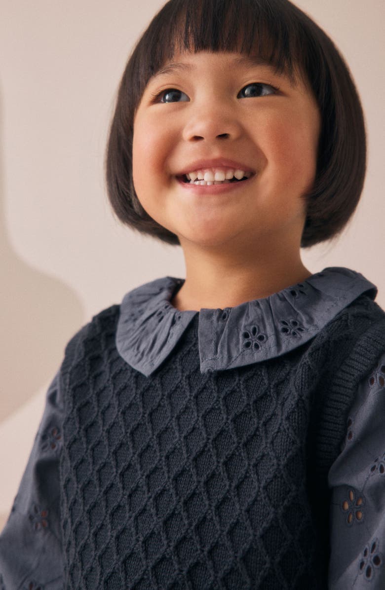 NEXT Kids' Mixed Media Cotton Layered Look Sweater Vest, Alternate, color, Blue