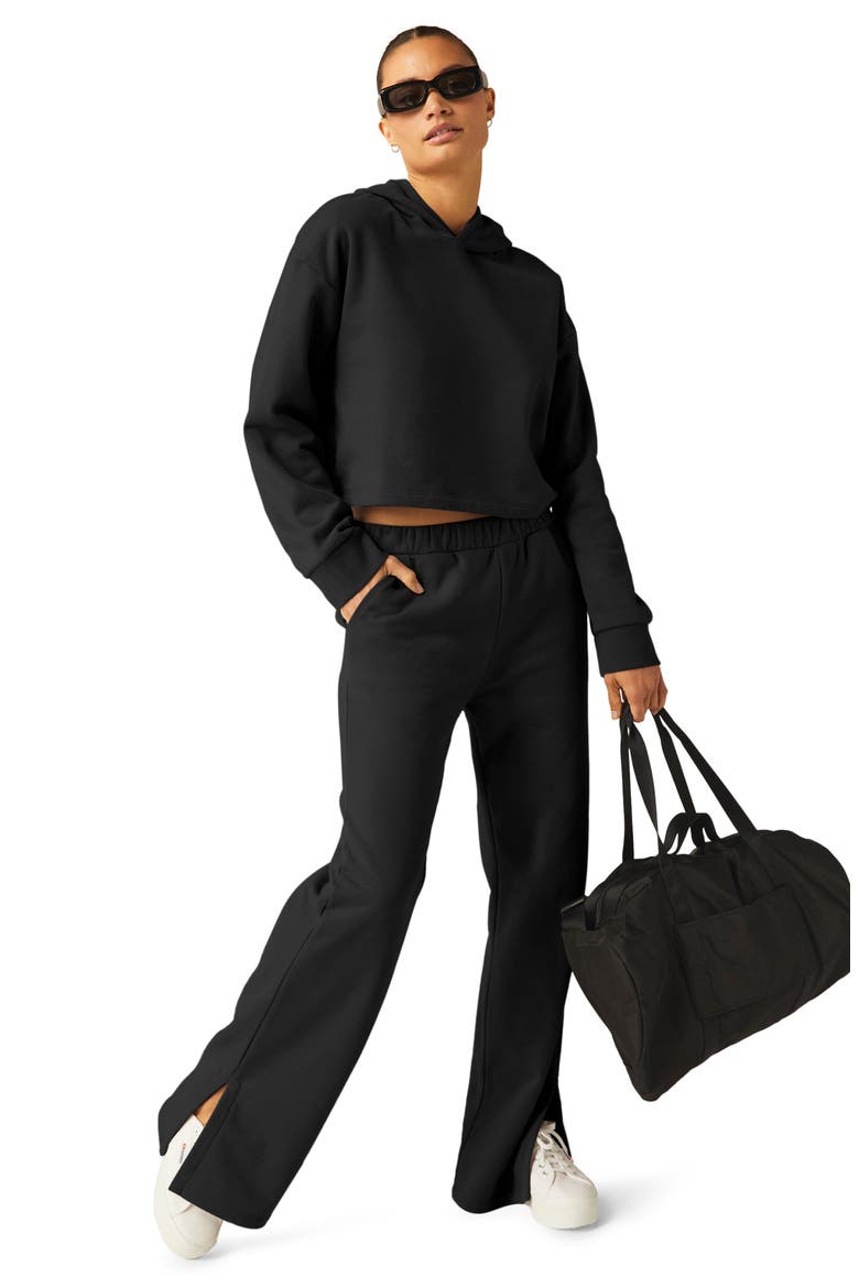 Happiness Crop Hoodie, Alternate, color, BLACK