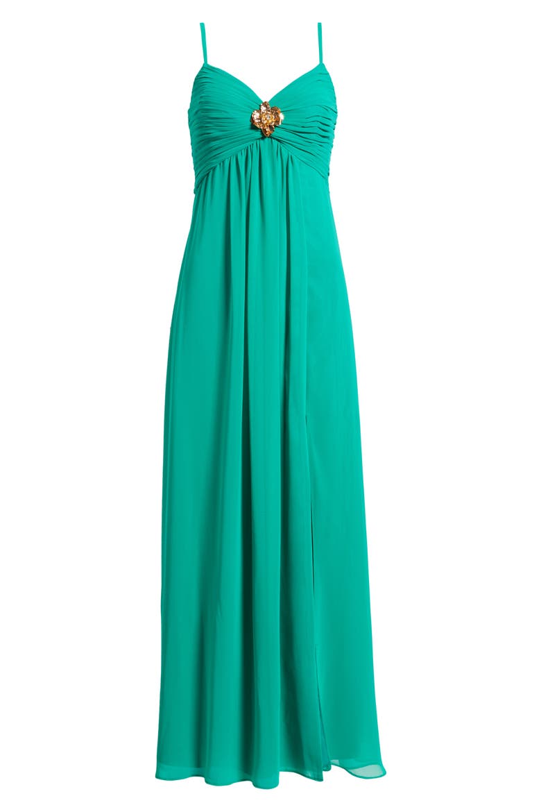 Pleated Chiffon Gown with Scarf, Alternate, color, JADE