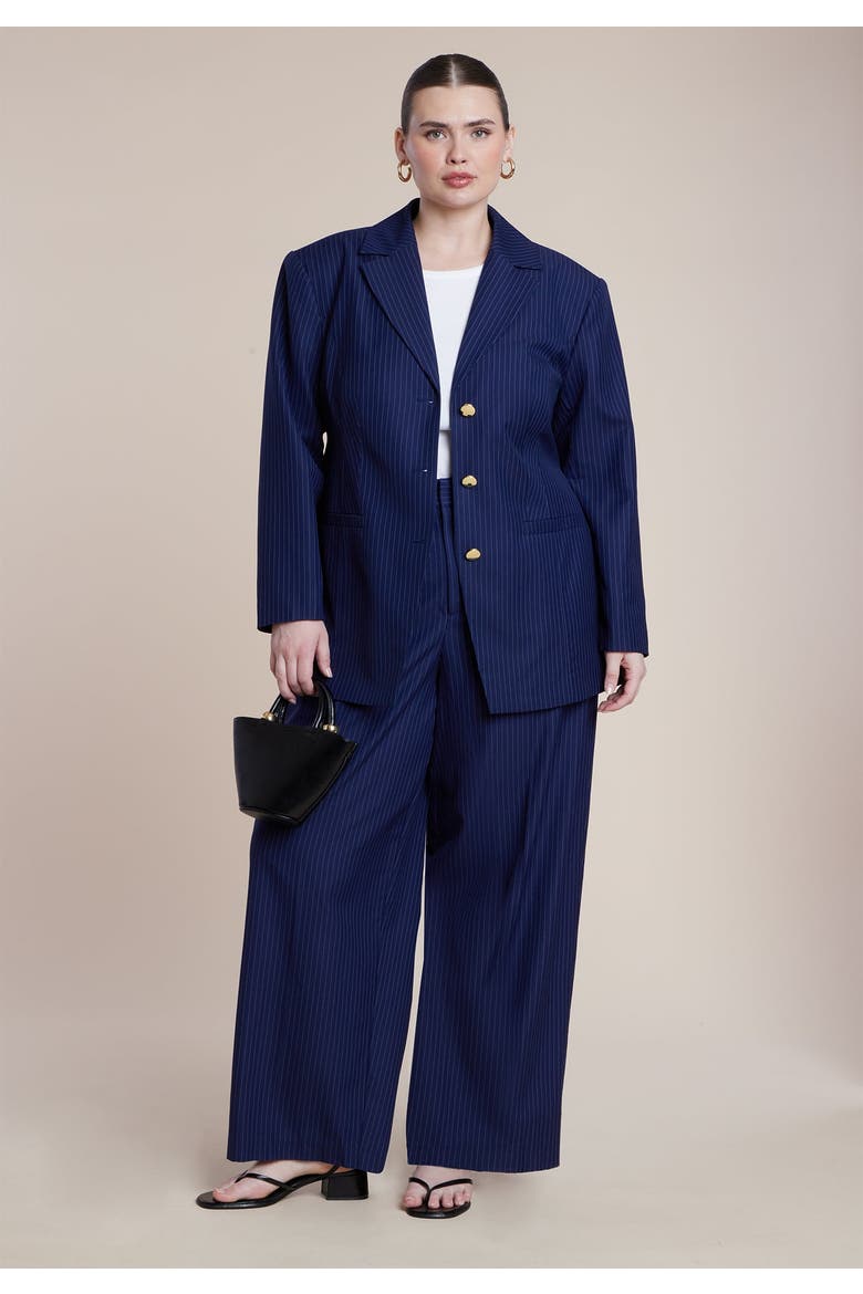 Nipped Waist Blazer With Back Adjuster, Alternate, color, NAVY PINSTRIPE