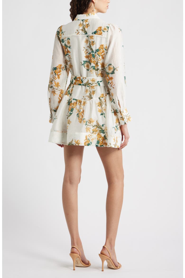 Lace Trim Belted Long Sleeve Mini Shirtdress, Alternate, color, IVORY- BROWN JESSICA FLORAL