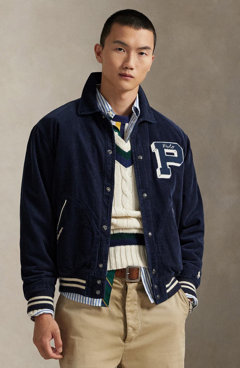 Polo Ralph Lauren Logo Appliqué Corduroy Varsity Jacket, Alternate, color, 