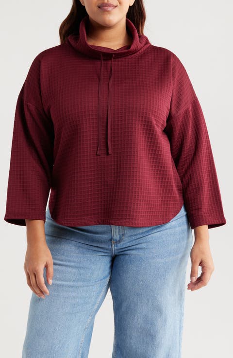 Cowl Neck Soft Waffle Knit Top (Plus)