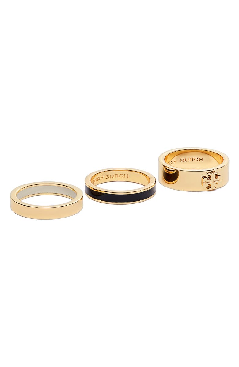 Tory Burch Icon Enamel Set of 3 Rings, Alternate, color, Tory Gold / Black