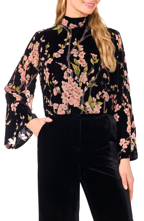 Nelle Floral Flare Sleeve Mock Neck Top