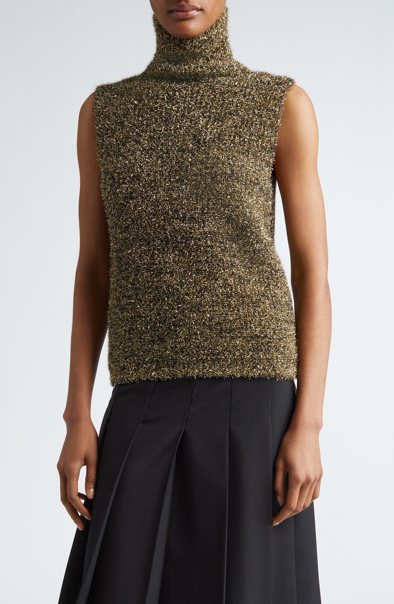 Róhe Metallic Sleeveless Turtleneck Sweater, Main, color,