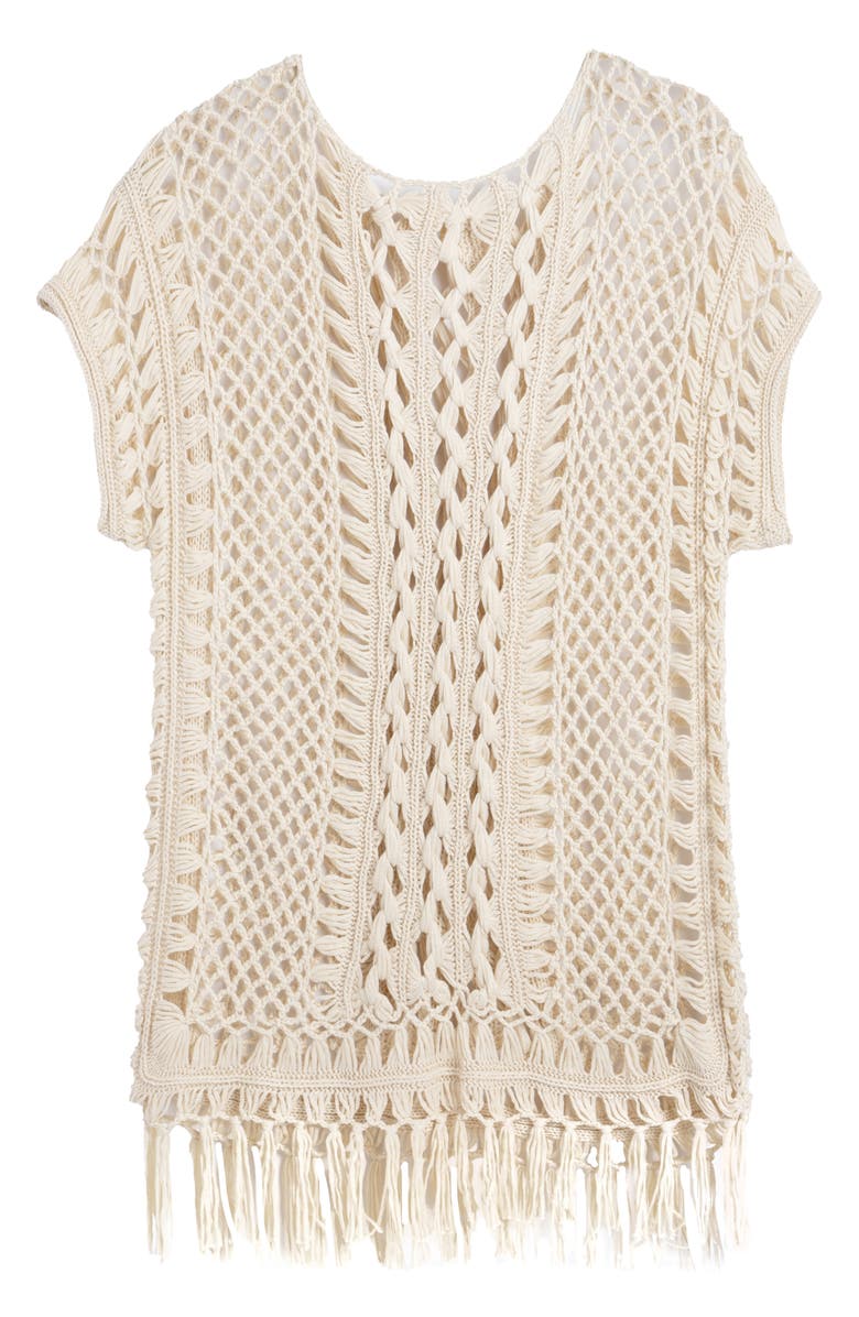 SAACHI Fringe Crochet Poncho, Alternate, color, Ivory