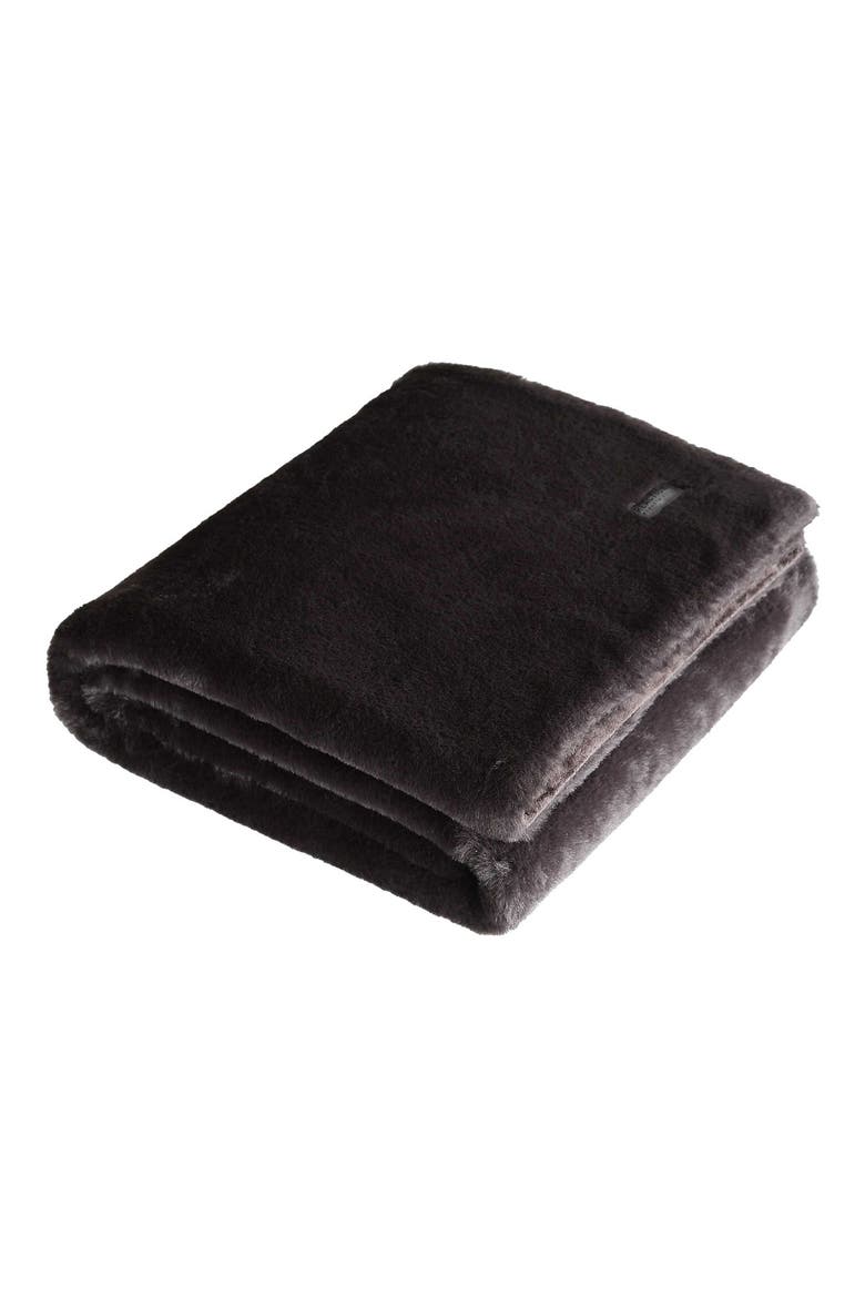 Solid Faux Fur Throw, Main, color, DARK BROWN