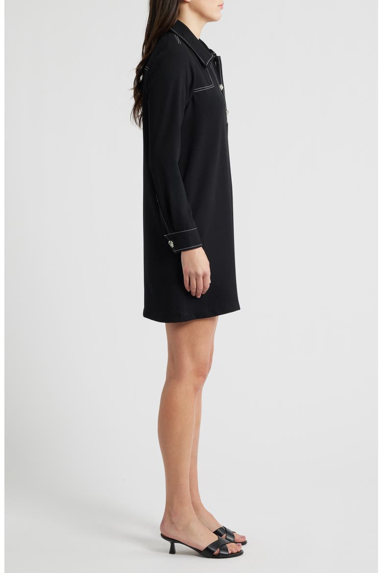 Contrast Long Sleeve Mini Shirtdress, Alternate, color, RICH BLACK