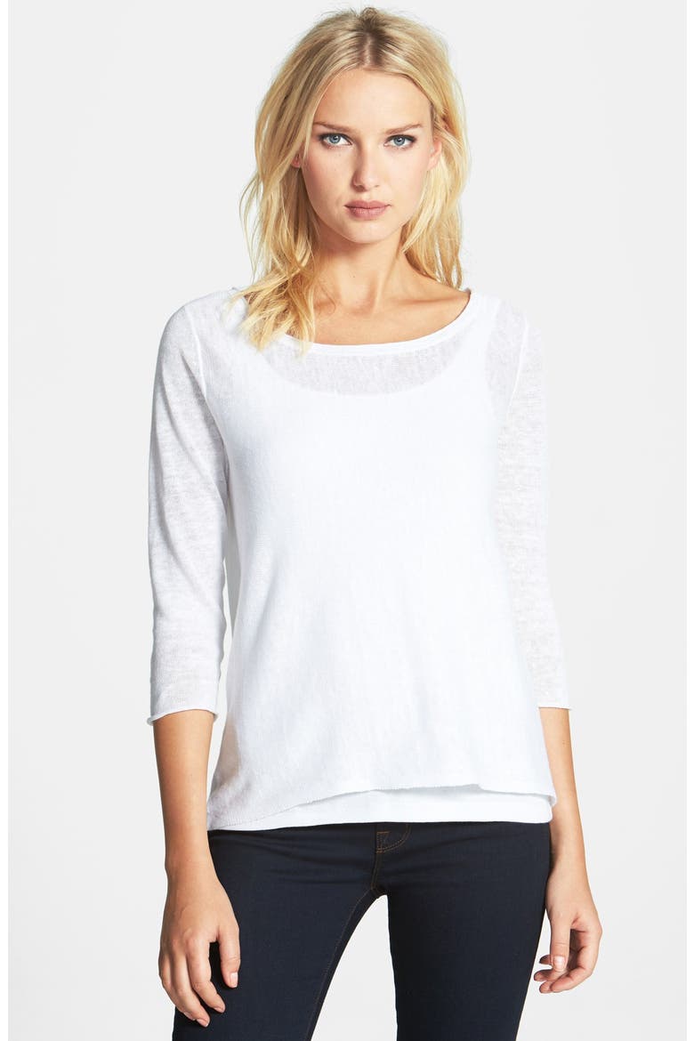 Bateau Neck Organic Linen Top, Main, color, WHITE
