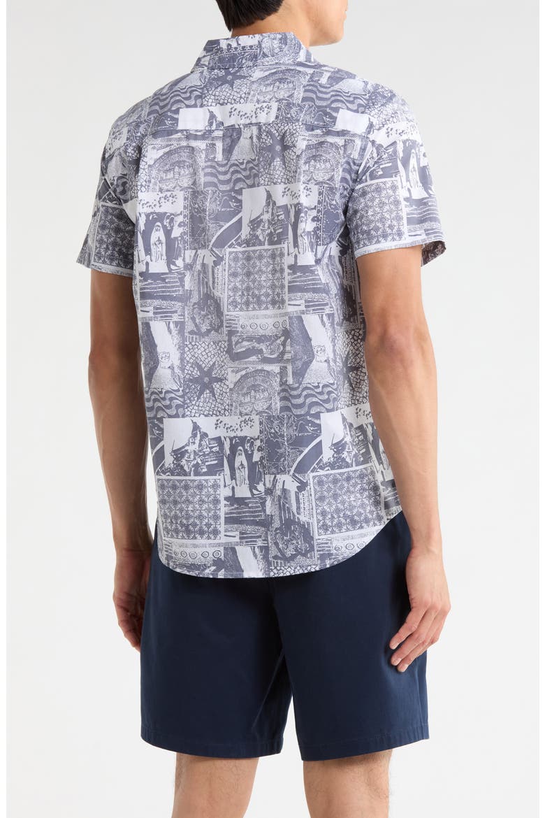 Charter Short Sleeve Stretch Cotton Blend Button-Up Shirt, Alternate, color, NAVY/ WHITE COLLAGE