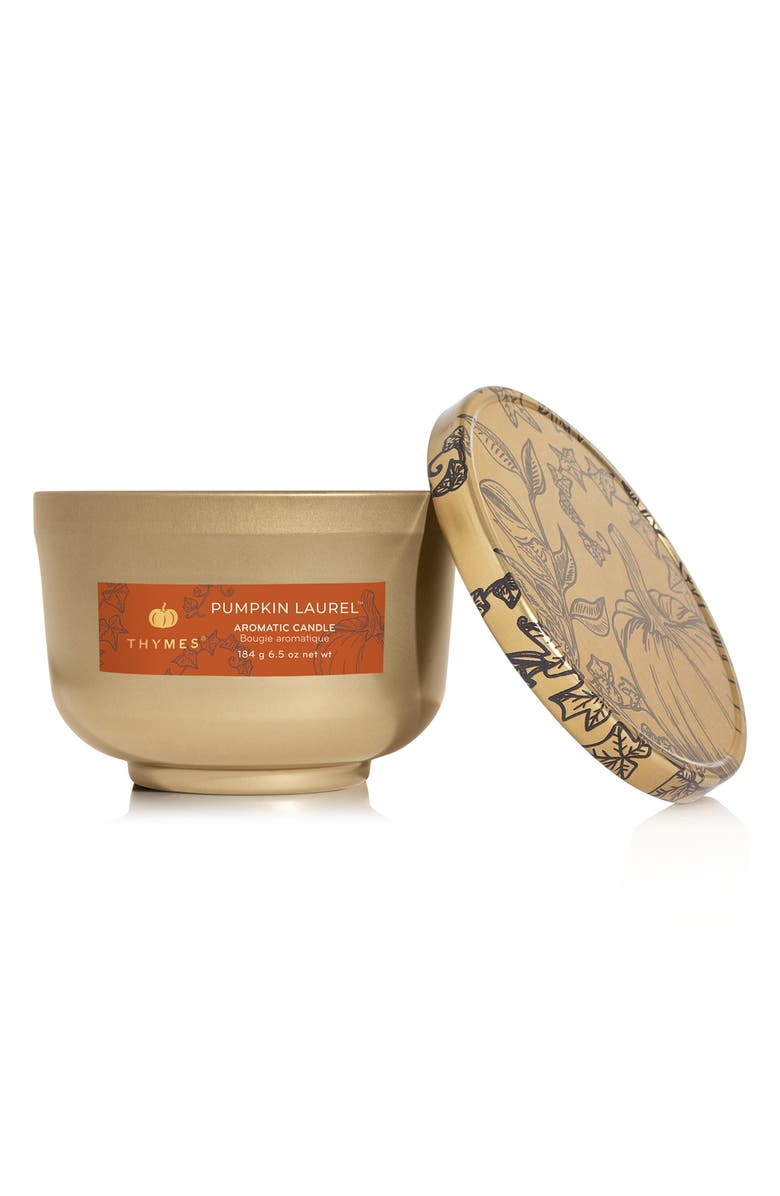 Thymes Pumpkin Laurel Tin Candle, Main, color, 