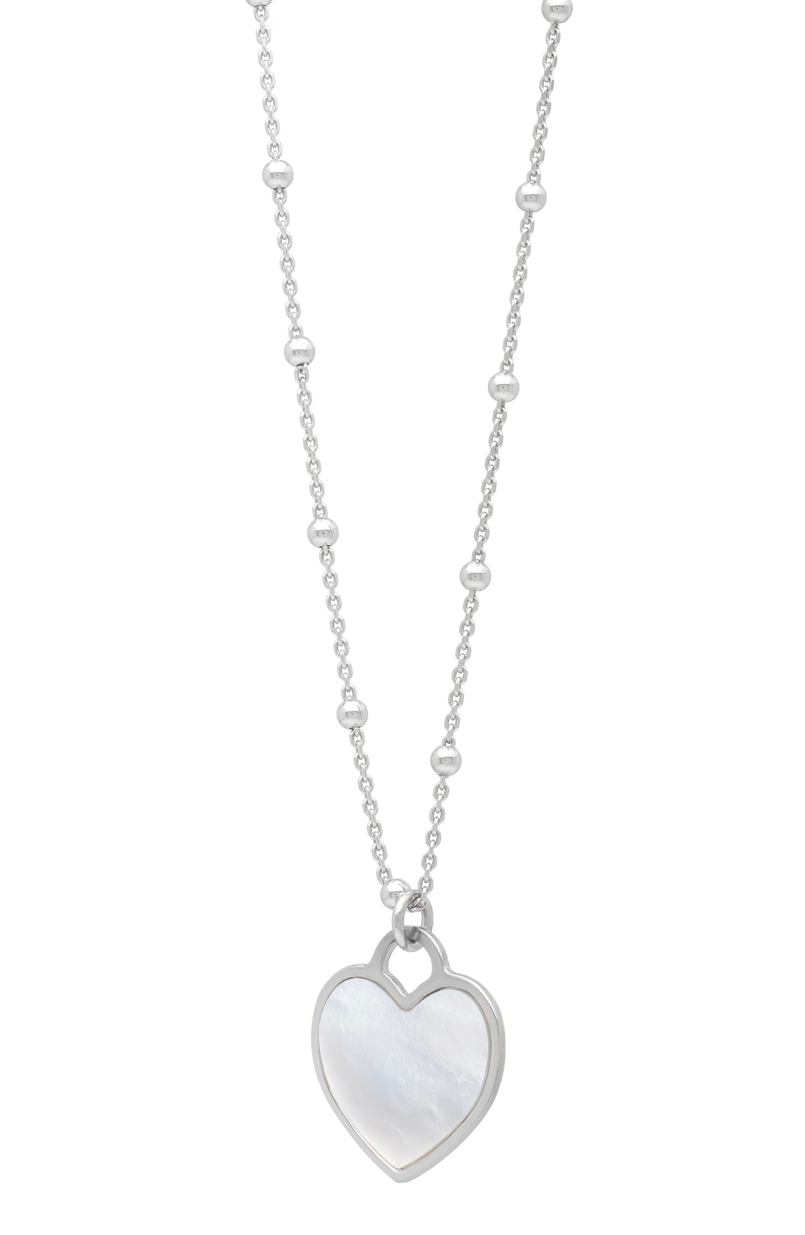 KARAT RUSH Rhodium Plated Sterling Silver Mother-of-Pearl Heart Necklace