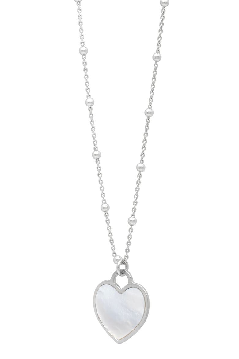 Rhodium Plated Sterling Silver Mother-of-Pearl Heart Necklace, Main, color, RHODIUM WHITE