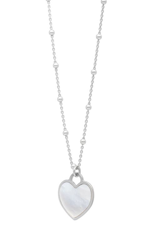 Rhodium Plated Sterling Silver Mother-of-Pearl Heart Necklace