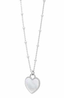 KARAT RUSH Rhodium Plated Sterling Silver Mother-of-Pearl Heart Necklace
