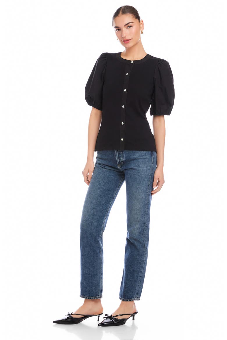 Terryn Mixed Media Top, Alternate, color, BLACK