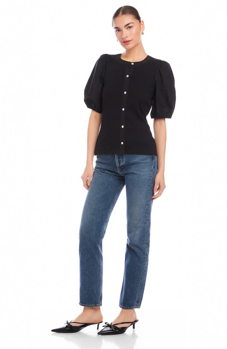 FIFTEEN TWENTY Terryn Mixed Media Top, Alternate, color, Black