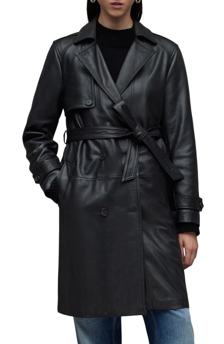 AllSaints Okena Leather Trench Coat, Main, color, 