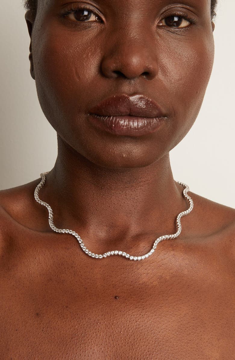 Aurate New York Lab Grown White Sapphire Wave Tennis Necklace, Alternate, color, White Vermeil