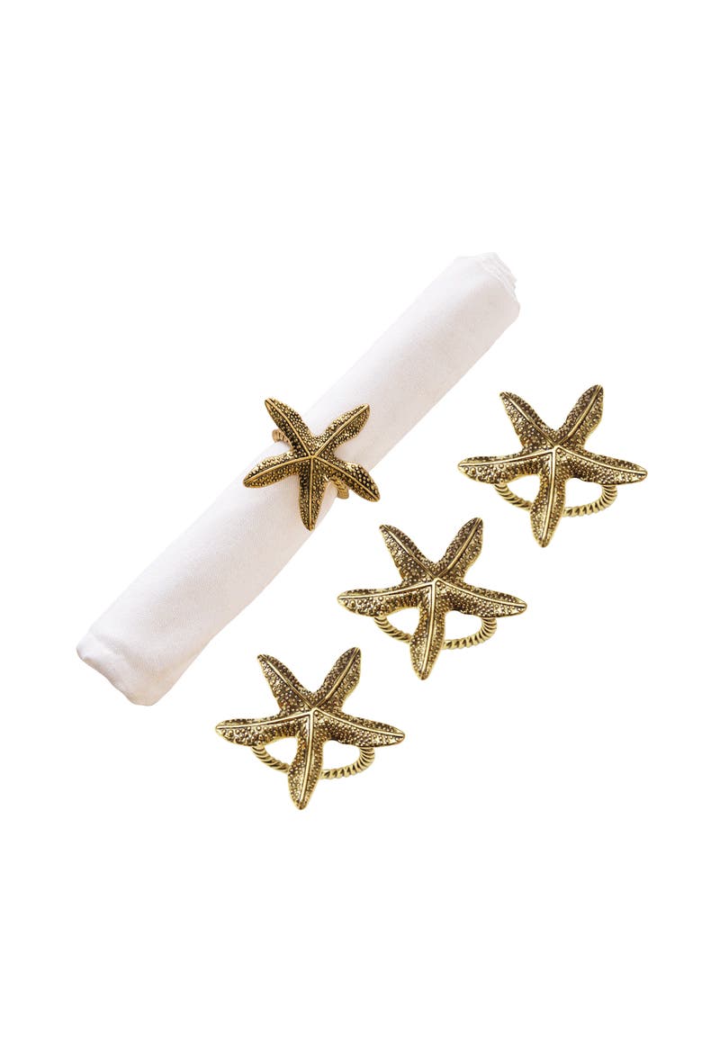 Gold Starfish Napkin Rings Set of 4, Main, color, Yellow