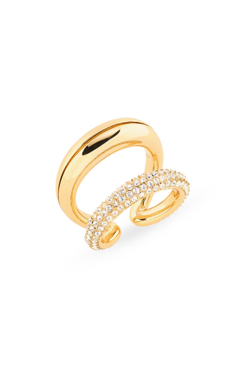Pierced Pavé Double Ring, Main, color, LIGHT BRASS / CRYSTAL