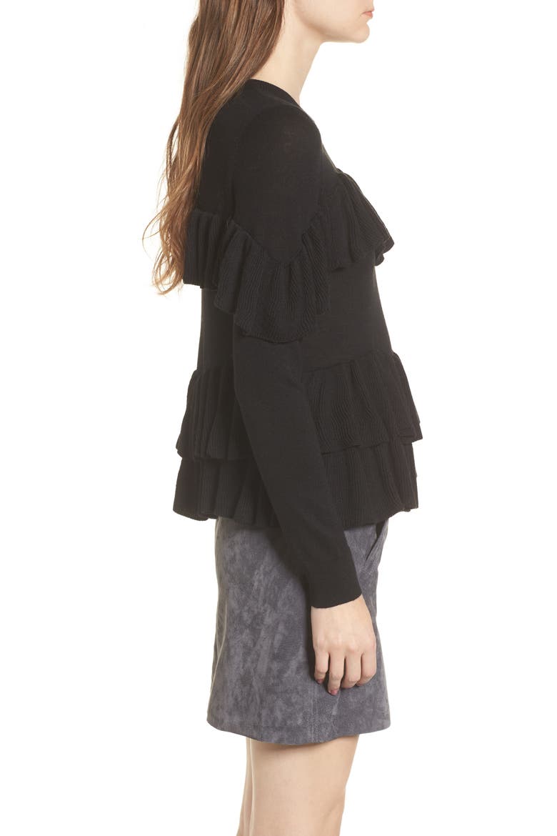Double Ruffle Sweater, Alternate, color, BLACK