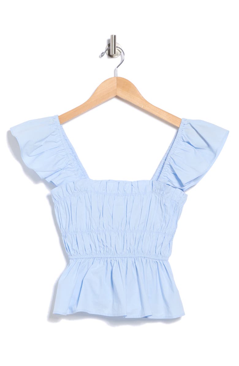 Elodie Shirred Peplum Top, Alternate, color, Light Blue