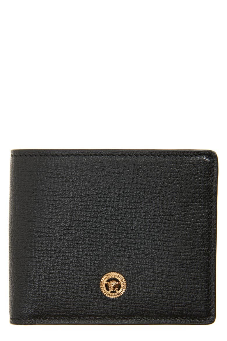 Medusa Leather Bifold Wallet, Main, color, BLACK/ VERSACE GOLD