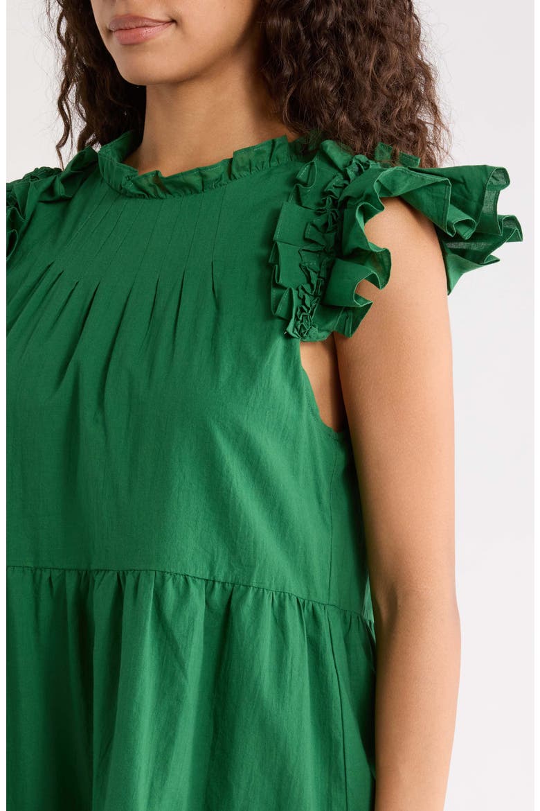 Lauren Tiered Cotton Shift Minidress, Alternate, color, EMERALD