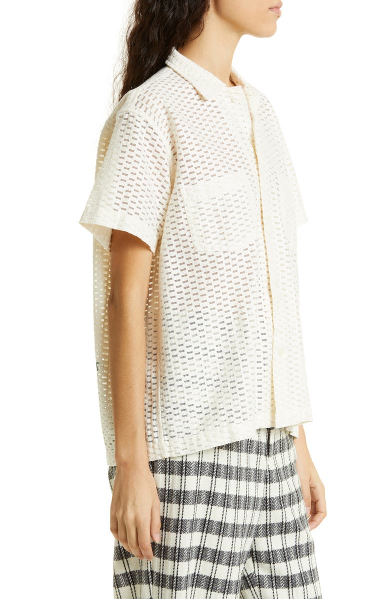 Bode Sheer Brick Lace Short Sleeve Shirt, Alternate, color, 
