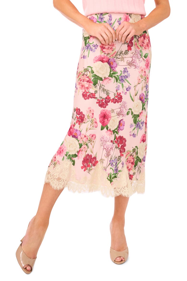 Edith Lace Trim Floral Skirt, Main, color, CLOUD PINK
