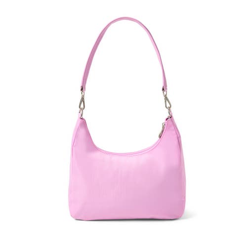 Baggallini Coastal Flip Lock Half Moon Bag In Hibiscus Pink