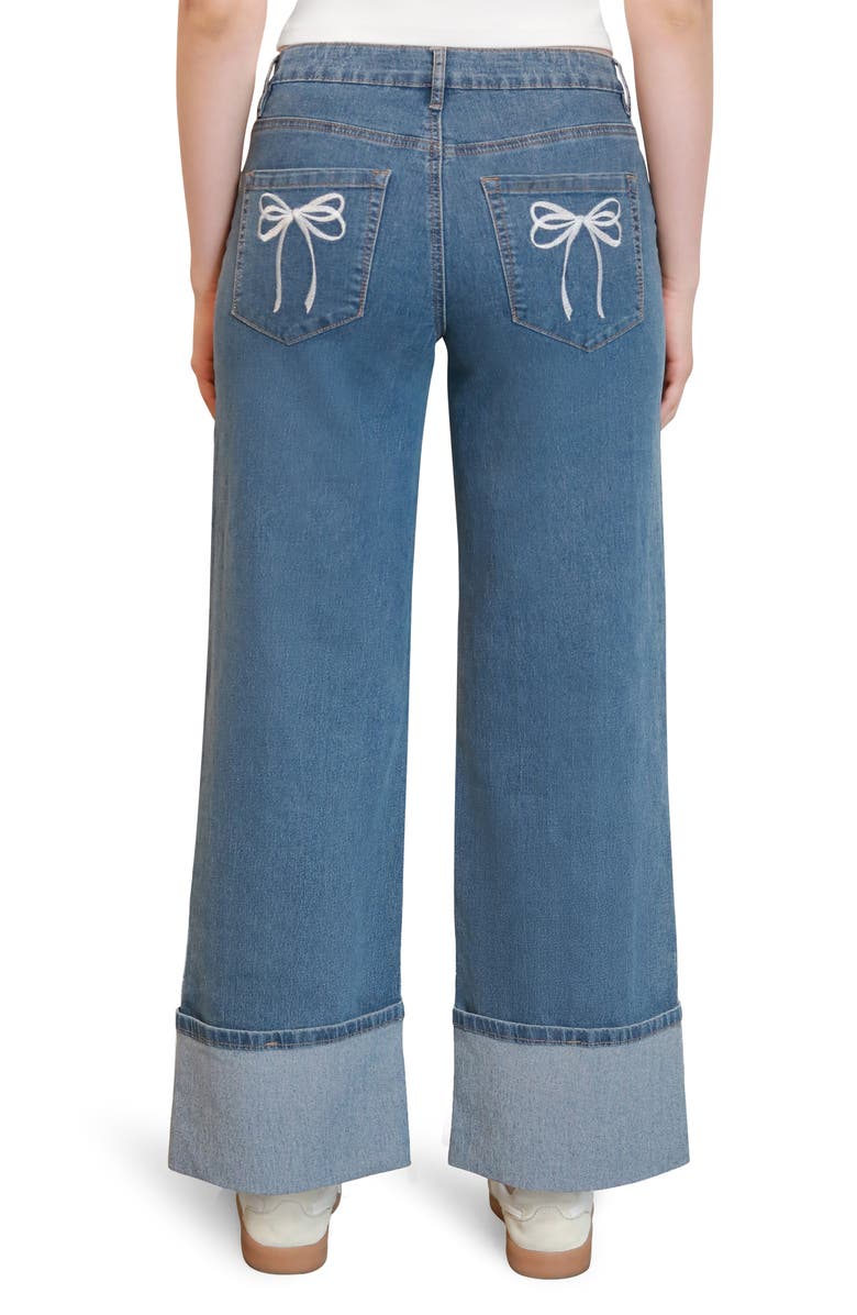 Madden Girl Bow Back Cuffed Slouchy Wide Leg Jeans, Alternate, color, Medium Wash