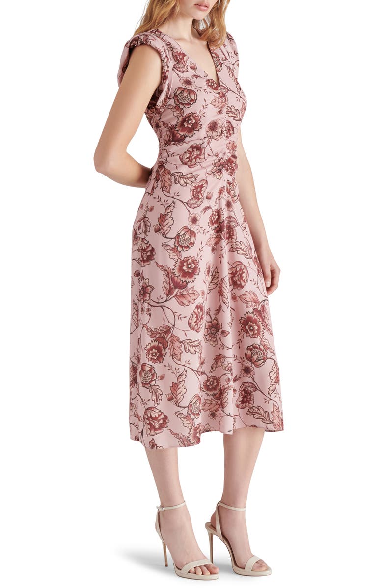 Steve Madden Honey Floral Ruched Front Midi Dress, Alternate, color,