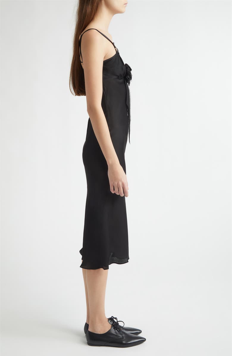 Meruert Tolegen Satin Slipdress with Chiffon Appliqué, Alternate, color, Black